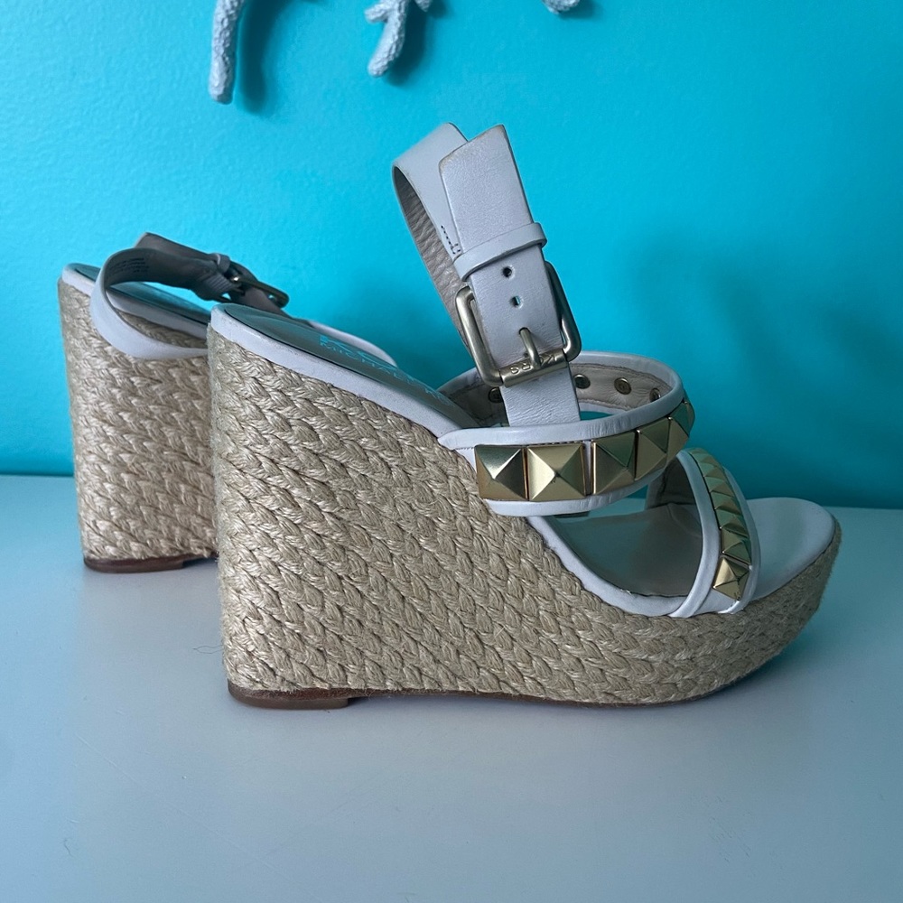 Michael Kors Gold Stud White Leather Platform Wedge